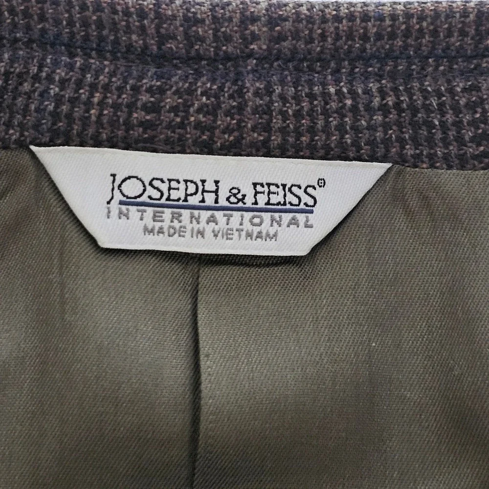 Joseph & Feiss Mens 46 Long Blazer 100% Lambswool Brown Glen Plaid Sport Coat